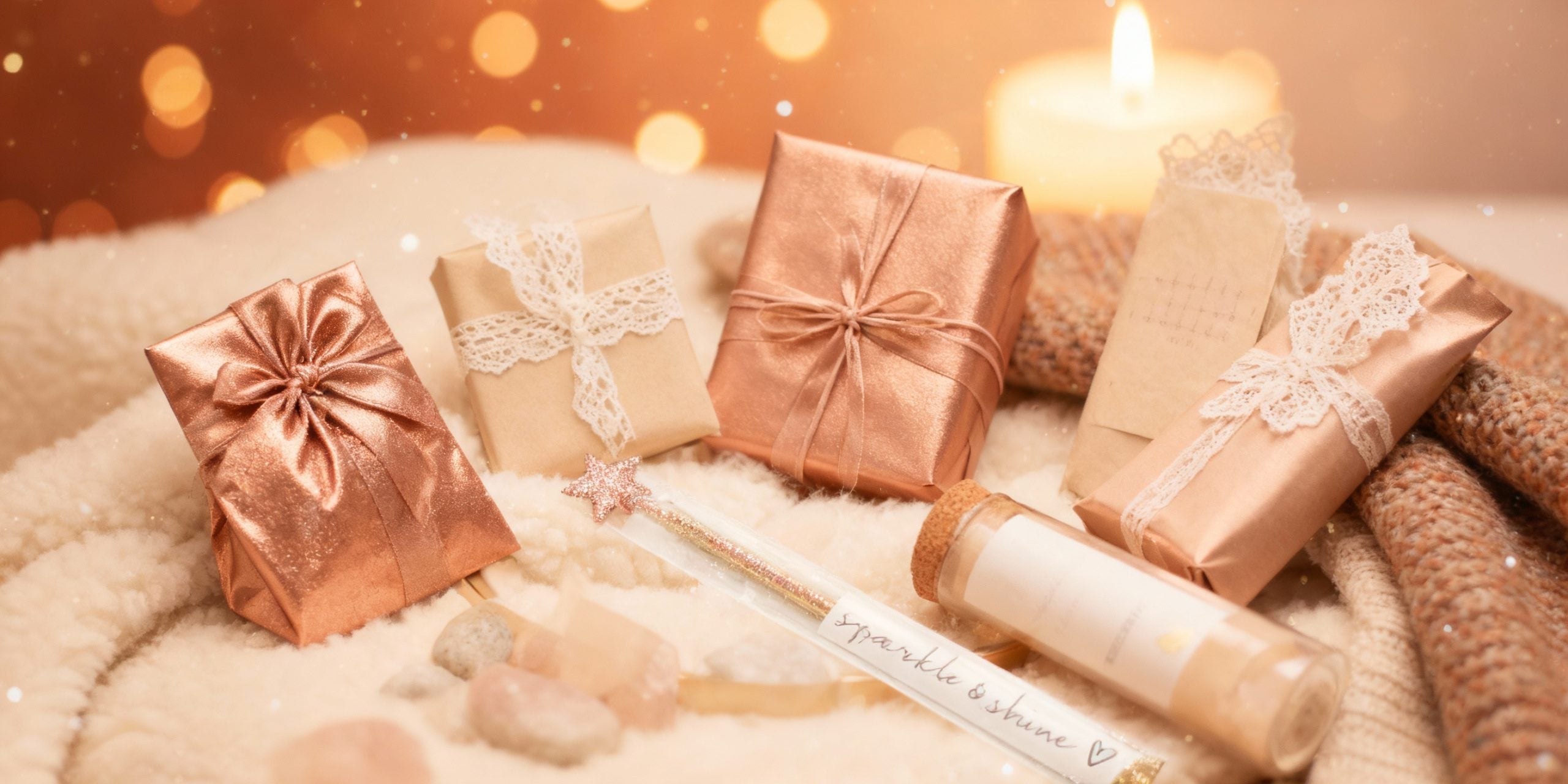 zachte sfeerfoto met cadeaupakketjes voor een me-time momentje