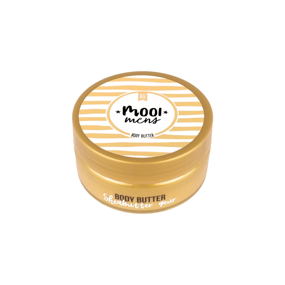 Dichte pot met bodybutter en de tekst mooi mens