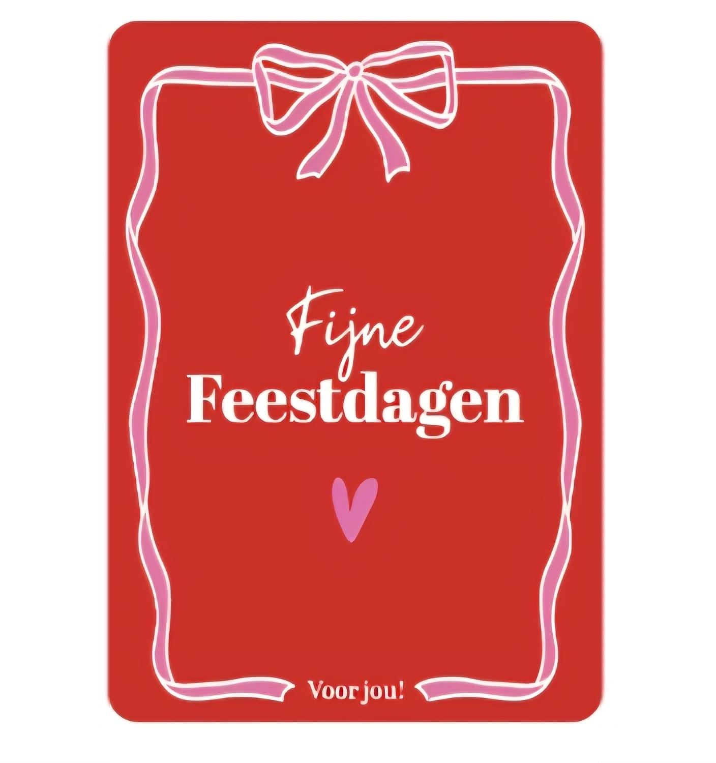 roos minikaartje met de tekst fijne feestdagen en versiert met een hartje en strikje