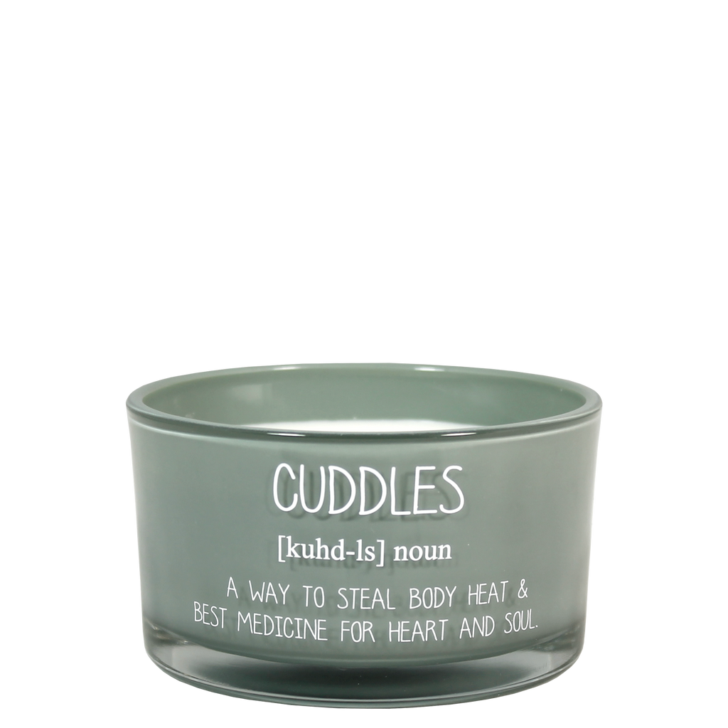 Groene cuddles sojawaskaars met tekst