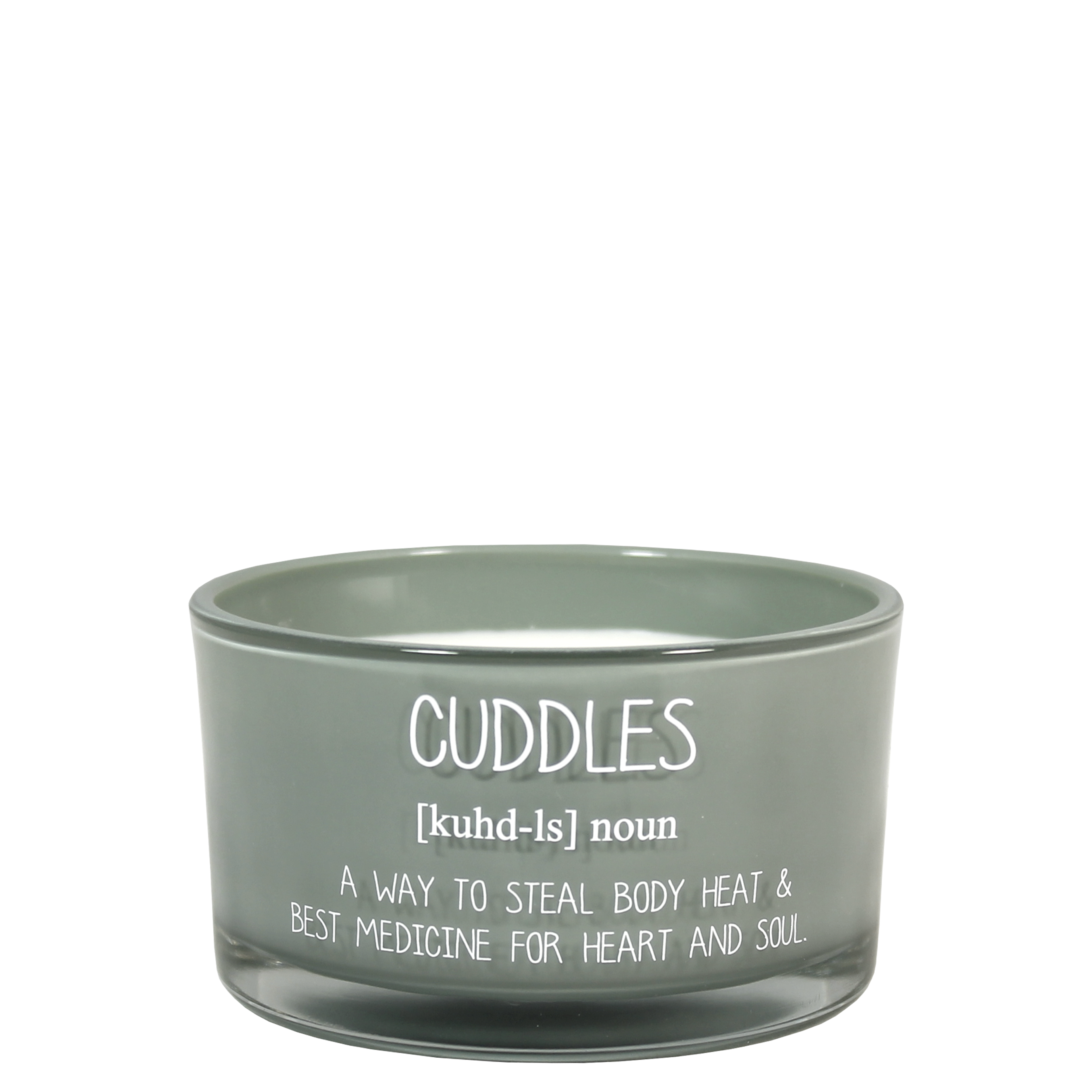 Groene cuddles sojawaskaars met tekst