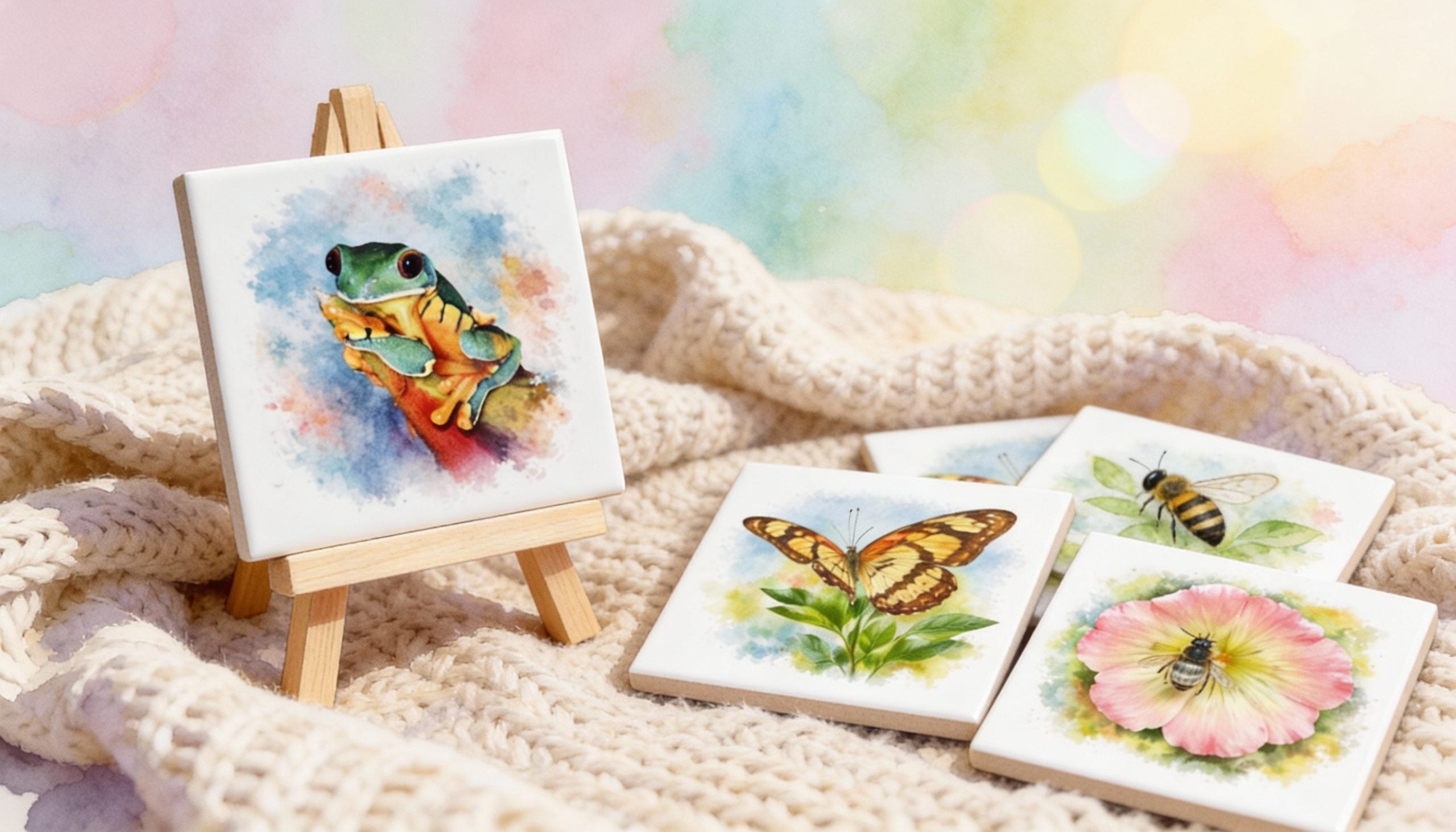 Eindresultaat van een foto op een tegel in aquarel stijl