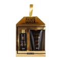 Cadeauset met zwarte verpakking bestaande uit aftershave en douchegel voor de man en met de tekst Gefeliciteerd gozer