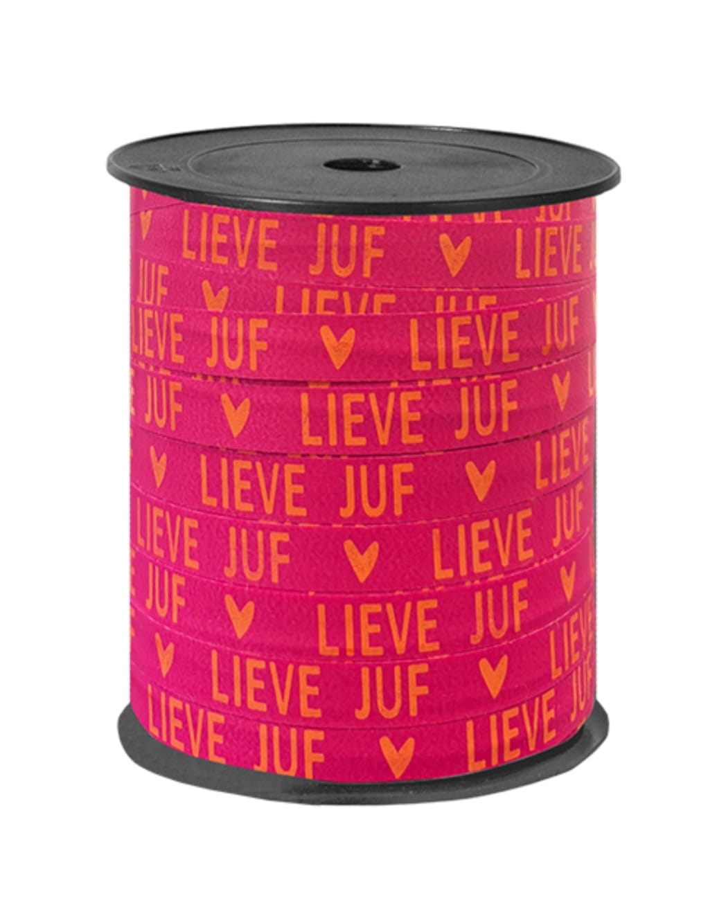 roze cadeaulint voor de juf met de oranje tekst lieve juf