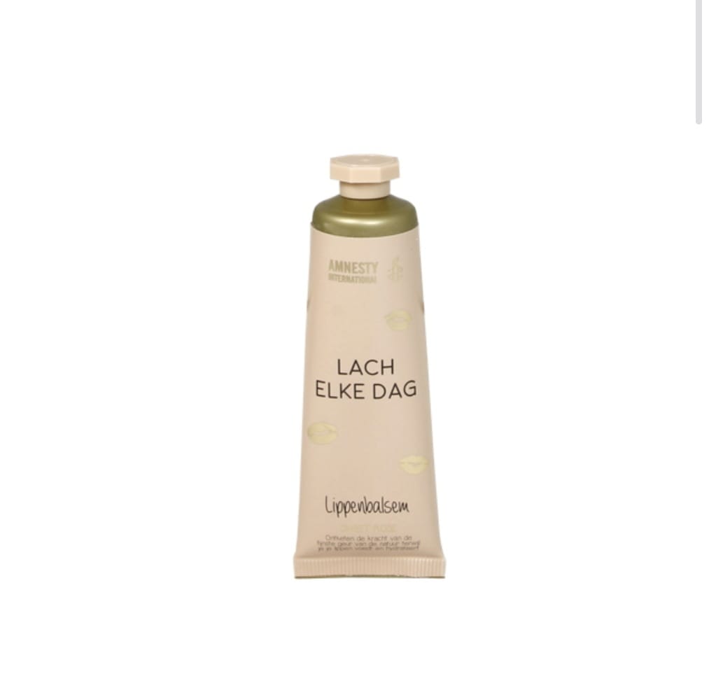 Lippenbalsem in tube met de tekst lach elke dag