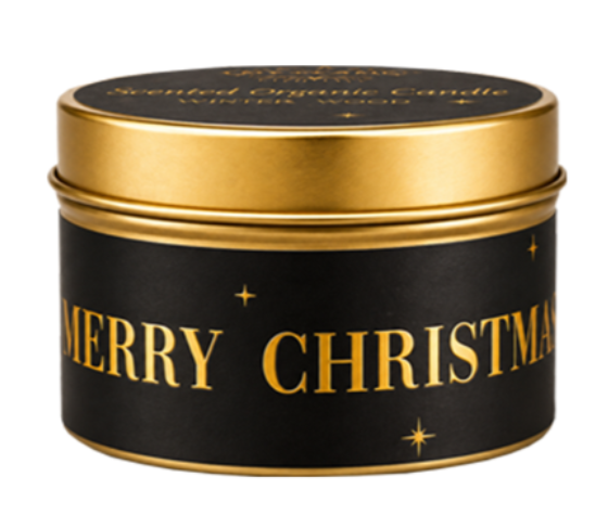 Merry Christmas blikkaarsje zwart goud gekleurd