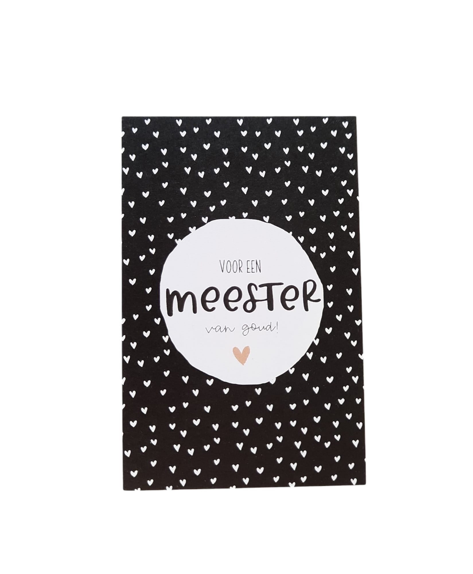 zwart minikaartje met de tekst voor een meester van goud