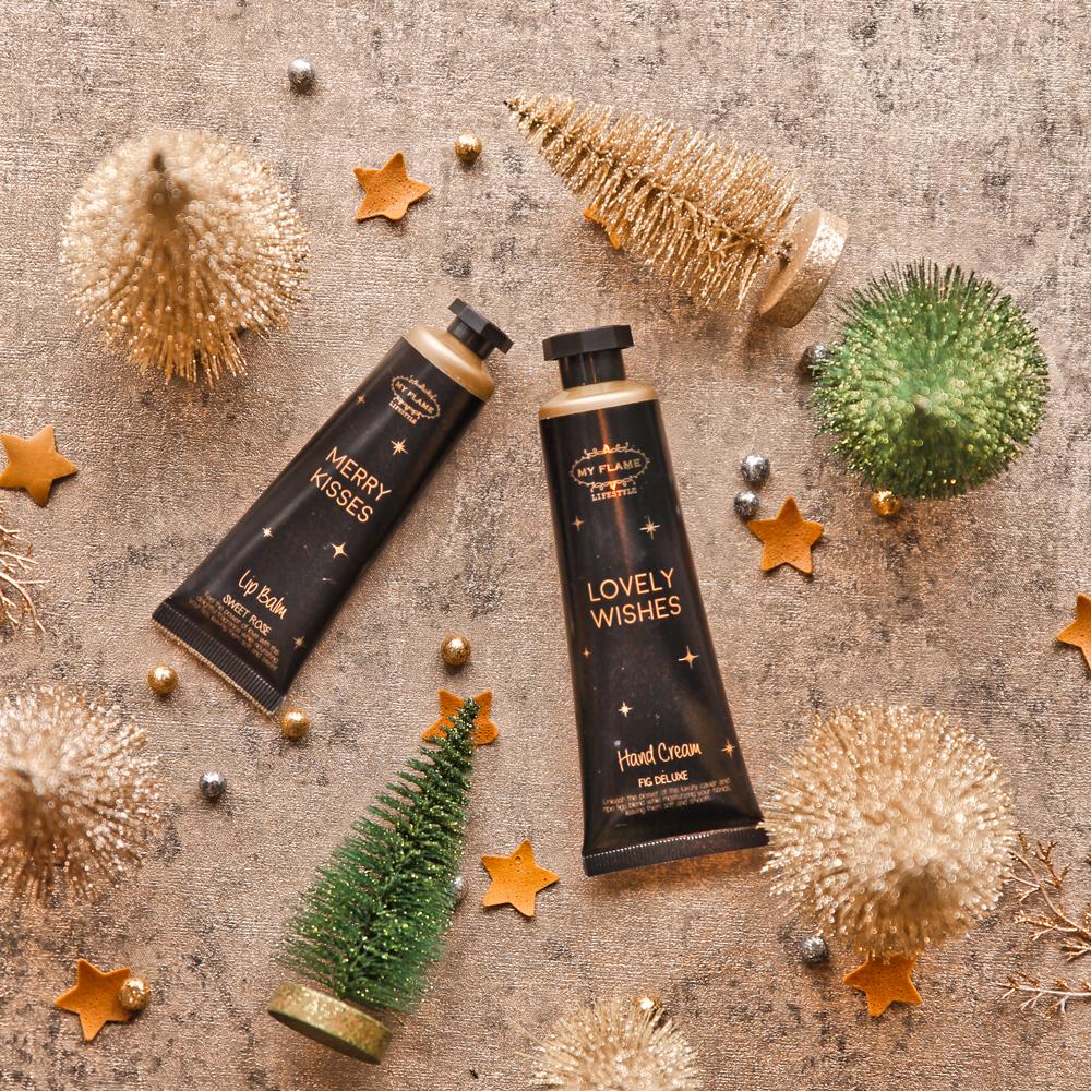 Settingfoto handcreme en lippenbalsem kerst