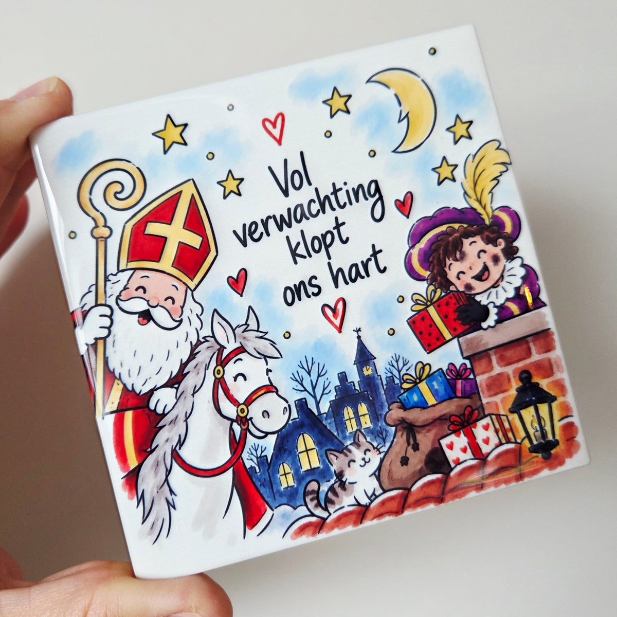 Sinterklaas Tegeltje - Vol verwachting klopt ons hart
