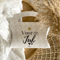 Kartonnen snoeptasje met de tekst voor de juf