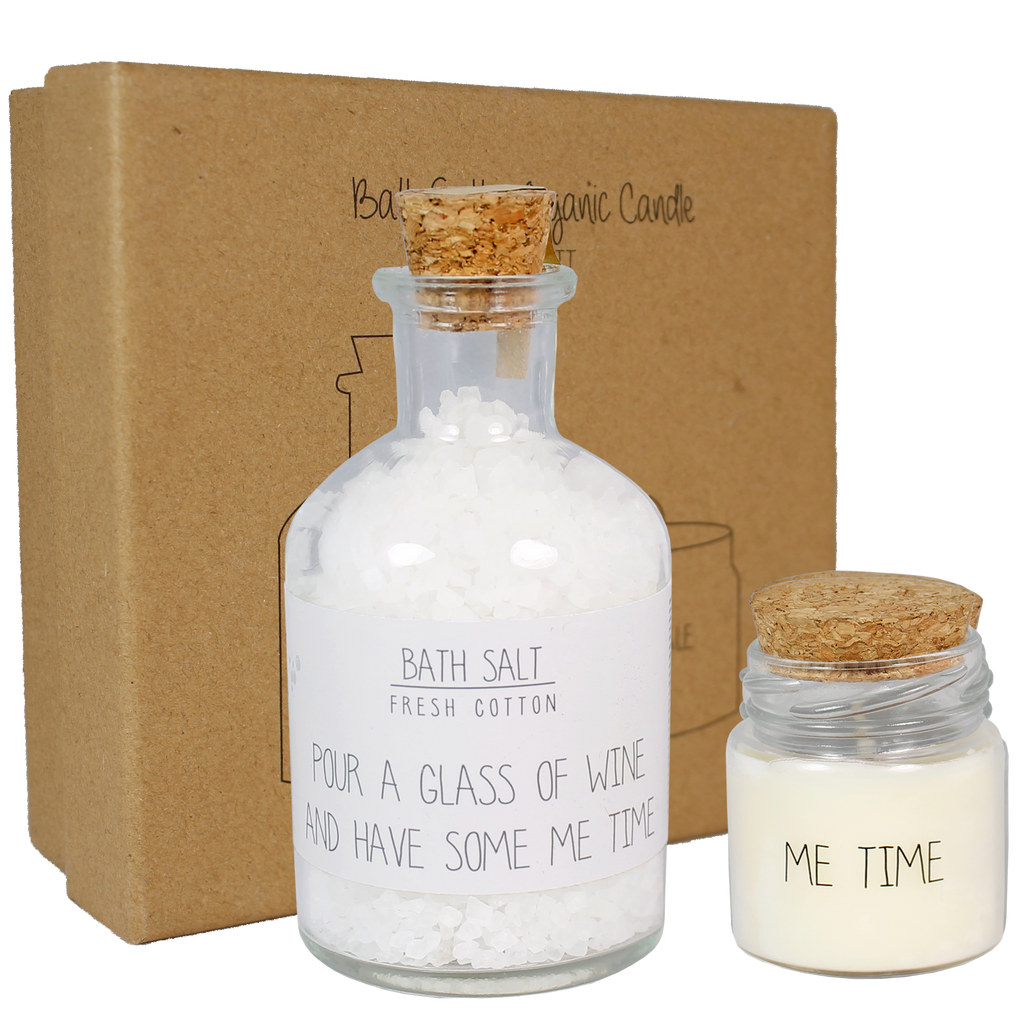 giftset bestaande uit badzout en een sojawaskaarsje 