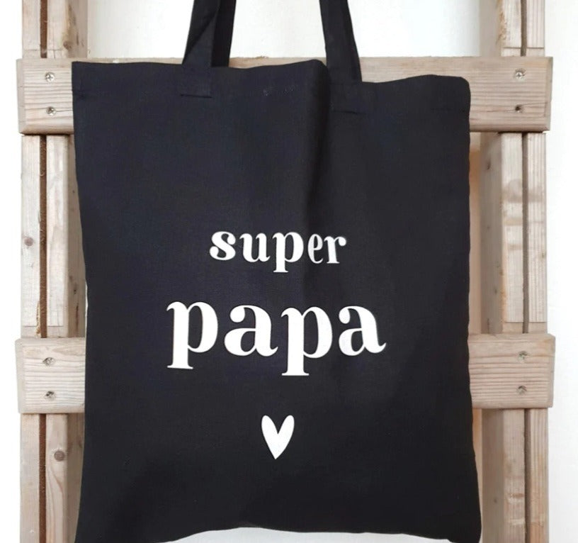 zwarte katoenen tas met de tekst super papa