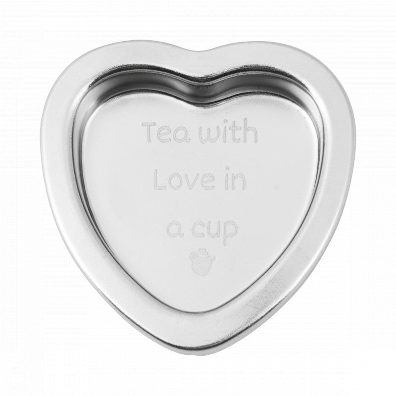 rvs uitlekbakje waarin een grafeer staat van tea with love in a cup