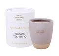 Theemok met pastel paars kleur en de tekst you are tea-riffic
