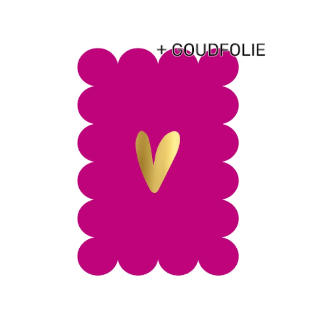 roze wenskaart met golvende randen en een goud hart afgebeeld