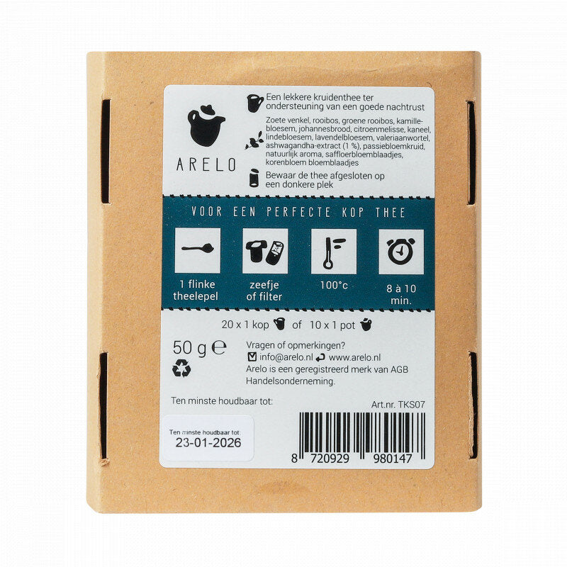 achterkant slaap lekker thee in een vierkant bruin doosje