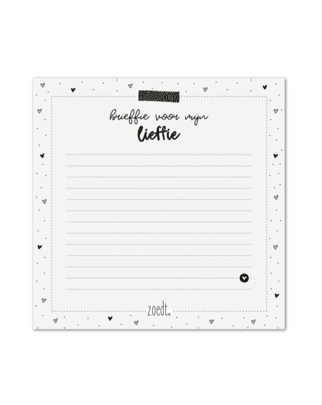 wit notieblokje met de tekst brieffie voor mijn lieffie
