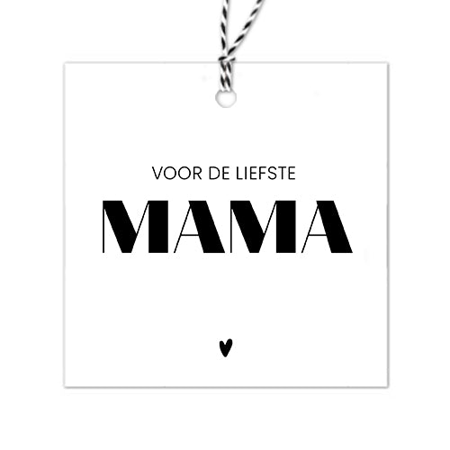cadeaulabel vierkant wit met zwarte tekst voor de liefste mama