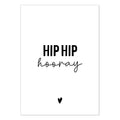 witte wenskaart met zwarte tekst hip hip hooray