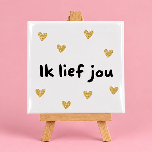 Witte keramieken tegel met de tekst ik lief jou