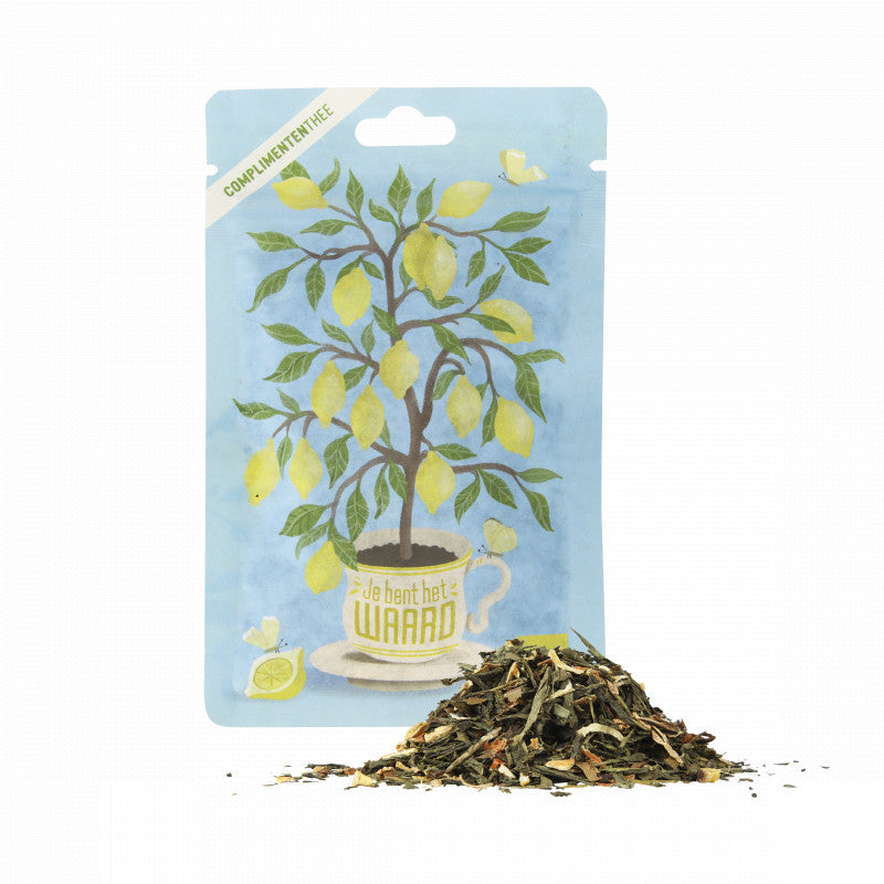 losse thee in zak met de tekst je bent het waard