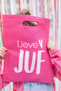 roze tas met de tekst lieve juf