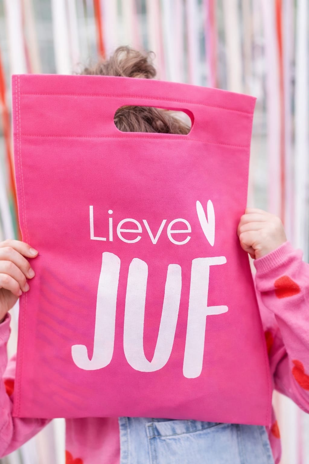 roze tas met de tekst lieve juf