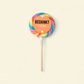 Ronde regenboog lolly met de tekst bedankt voor alles!