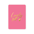 roze wenskaart met gouden letters en de tekst lovely gift