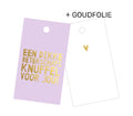 paars minikaartje met witte achterkant en de tekst in het goud: een dikke beterschapsknuffel voor jou!