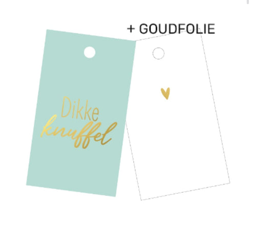 groen minikaartje met de tekst dikke knuffel geschreven in het goud