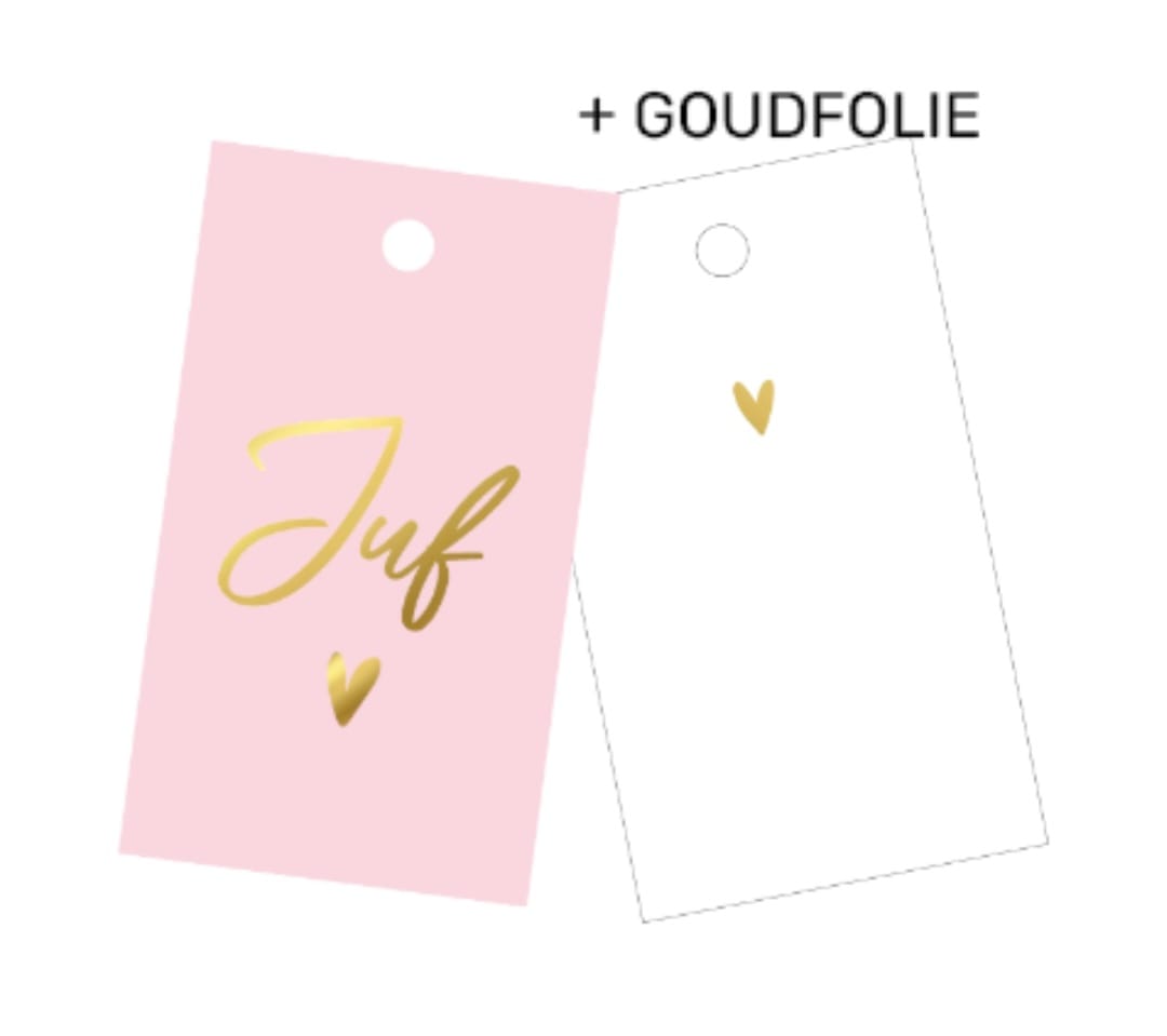 roze met witte minikaartje met de tekst juf