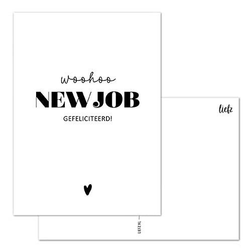 witte wenskaart woohoo new job, gefeliciteerd