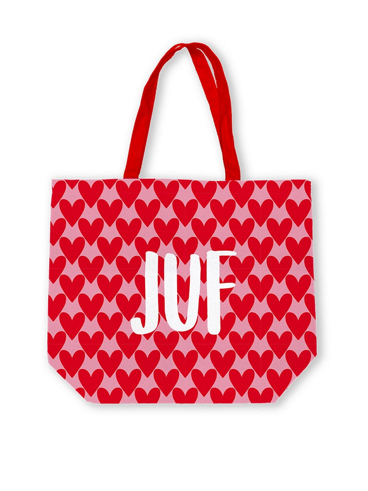 Canvas tas XL hartjes - Juf