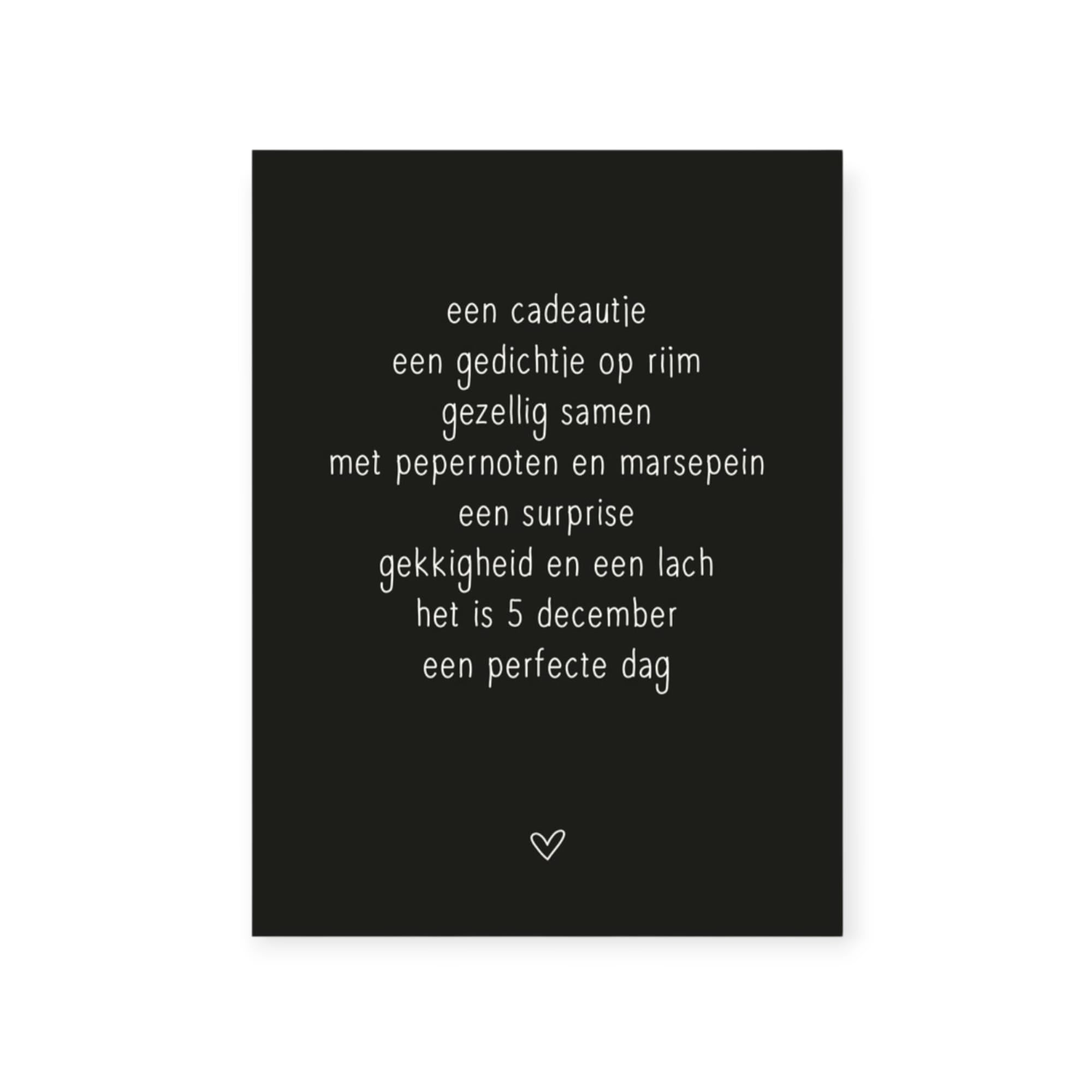 zwarte wenskaart met een sinterklaasgedichtje