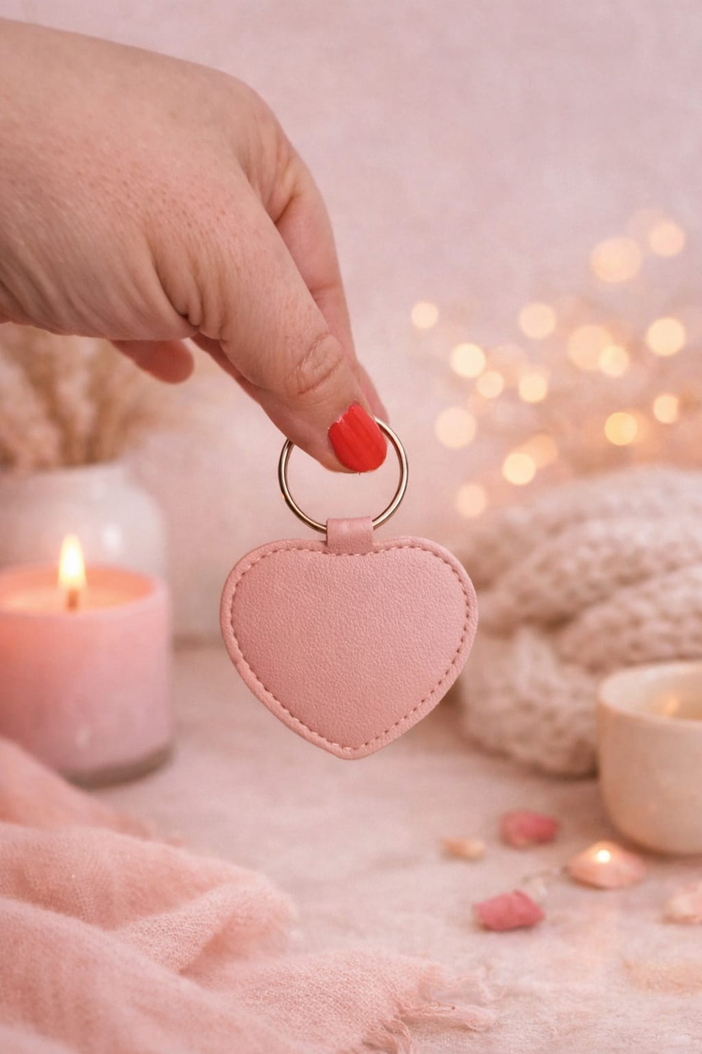 sleutelhanger in de vorm van een roze hartje