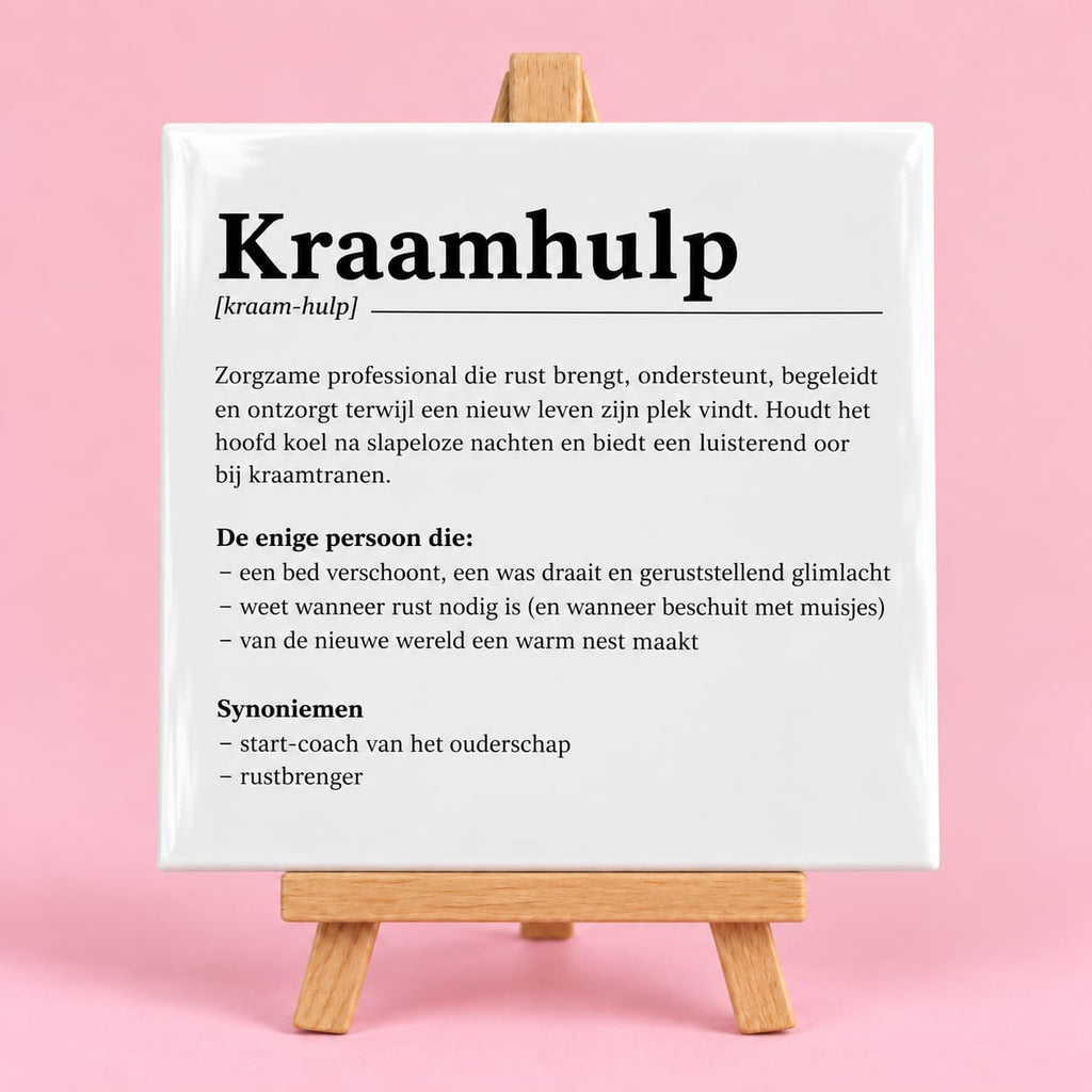 Witte keramieken tegel met de tekst kraamhulp