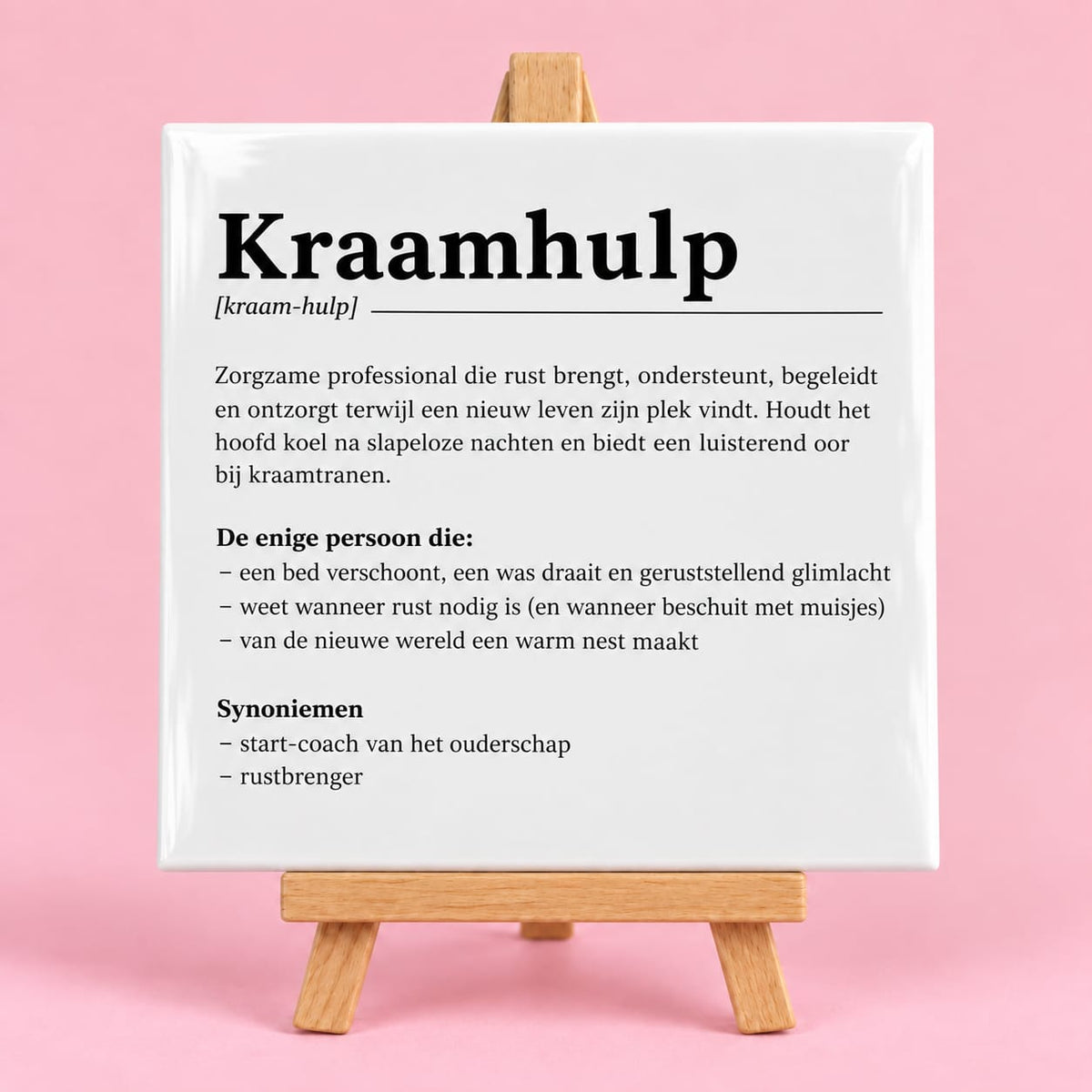Witte keramieken tegel met de tekst kraamhulp