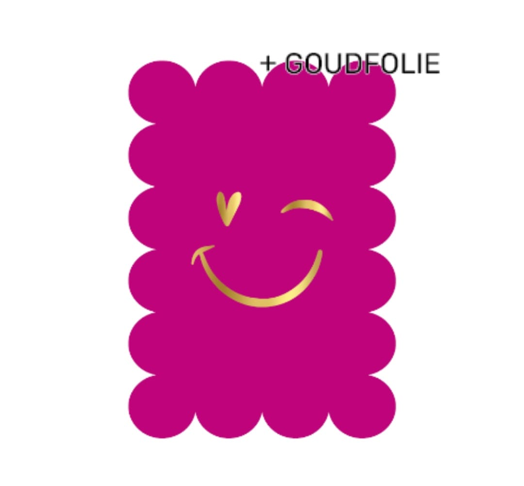 roze wenskaart met golvende rand en een smiley