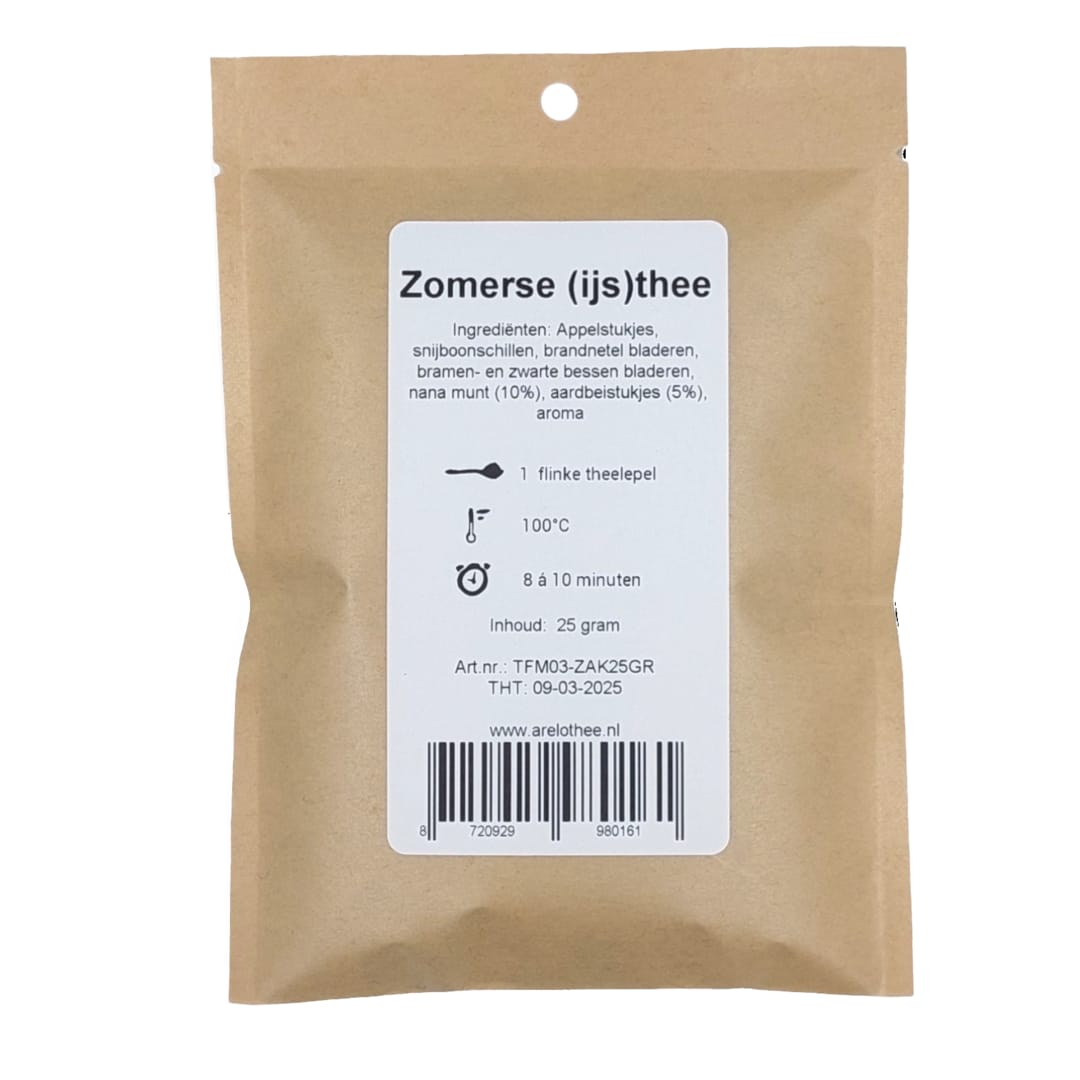 ingrediëntenlijst van zomerse ijsthee met aardbei en munt in zak