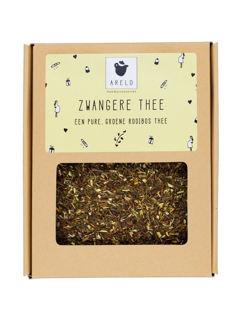bruin doosje met rooibos thee en de tekst zwangere thee