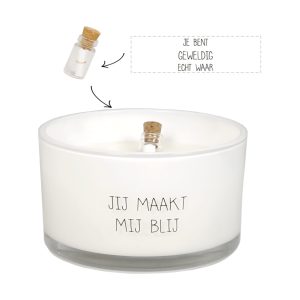 Vegan sojawaskaars Jij maakt mij blij met flessenpost